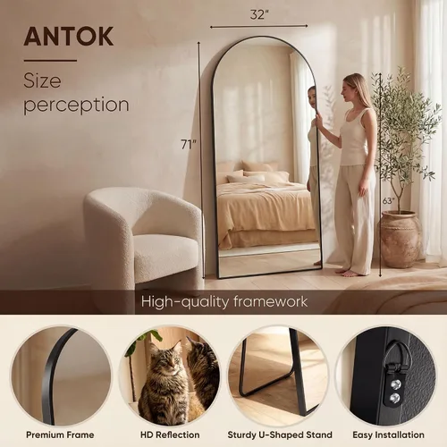 Miniatura 3 de Antok Espejo arqueado de longitud completa, de 71 x 32 pulgadas, sin vidrio, con soporte, de suelo, no empotrado, de pared, montado para dormitorio
