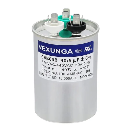 Miniatura 50 de VEXUNGA - 25/5 uF 25+5 MFD 370V o 440V Condensadores redondos de arranque dual 25 5 uF 370 440 Volt VAC CBB65 Condensadores para acondicionador