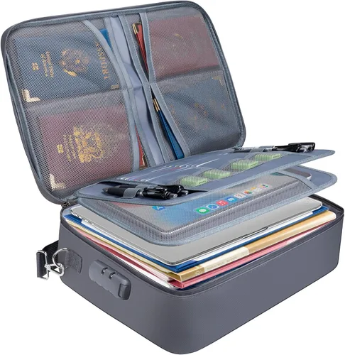 Miniatura 10 de BALEINE Caja de Documentos Ignífuga con Cerradura, Bolsa de Documentos Ignífuga Portátil Impermeable Cajas de Archivos Ignífugas para Documentos