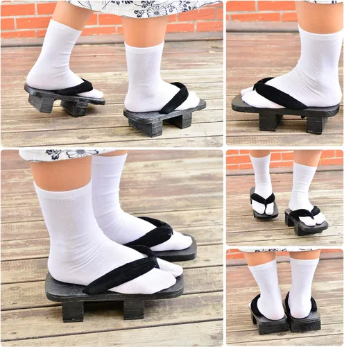 Miniatura 7 de Zuecos japoneses de madera con calcetines Tabi para hombres y mujeres
