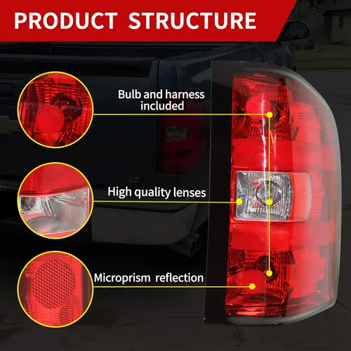Miniatura 6 de Faro trasero compatible con Chevrolet Chevy Silverado 2007-2013, lámparas traseras de camioneta estilo de fábrica, reemplazo OE con bombillas y Lado