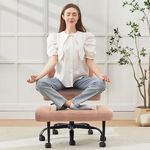 Miniatura 14 de Silla de oficina con patas cruzadas con ruedas, silla giratoria de meditación para TDAH, silla de escritorio ergonómica con patas cruzadas