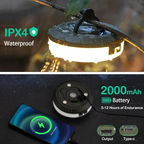 Miniatura 5 de Sutaig Guirnalda de luces de campamento, 4 en 1, linterna de campamento al aire libre con 8 modos de iluminación (32.8 pies), recuperación rápida