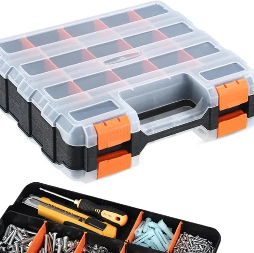 Andalus - Caja organizadora de herramientas, almacenamiento de piezas pequeñas, 34 compartimentos, organizador de hardware portátil de doble cara,