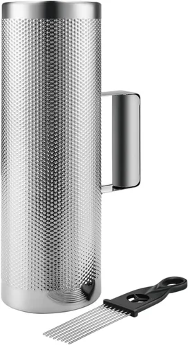 Flexzion Güiro de Metal con Raspador Shack de 4" x 12" - Merengue Guira Dominicana - Instrumento Musical de Percusión de Mano de Cilindro Redondo de