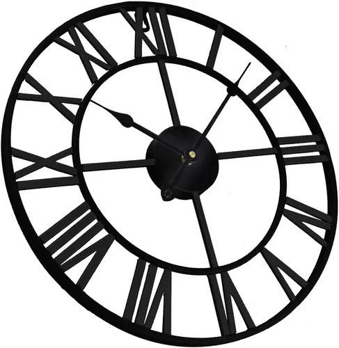 Miniatura 3 de Timelike Reloj de pared romano grande, estilo rústico, vintage, de metal, reloj de pared grande de gran tamaño, para el hogar, sala de estar, Negro