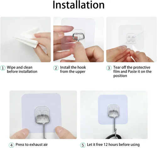 Miniatura 7 de Aynoo Ganchos adhesivos, ganchos de toalla para colgar calcomanías de pared resistentes, 10 paquetes, 13 libras (máx.)