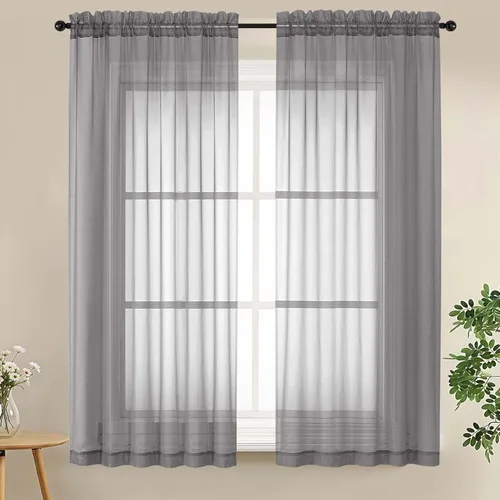 Miniatura 28 de LIVEKID Cortinas traslúcidas negras de cocina de 36 pulgadas de largo, cortinas cortas filtrantes de luz, 2 paneles de gasa aireada, texturizadas