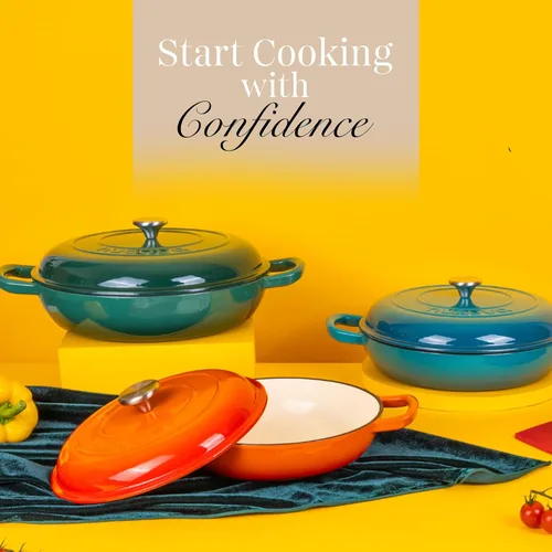 Miniatura 2 de Cazuela de hierro fundido poco profunda con tapa, olla antiadherente para horno holandés, apta para horno hasta 500 ° F, utensilios de cocina