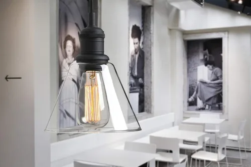 Miniatura 3 de Yosoan Lámpara colgante Edison vintage de 1 luz, mini embudo de montaje semiempotrado, pantalla de vidrio transparente acampanada para cocina, baño