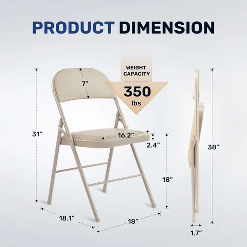 Miniatura 3 de Simple Deluxe Paquete de 2 sillas plegables con asientos acolchados de cuero y marco de metal duradero, plegables, portátiles, asiento para eventos