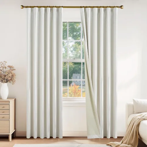 Miniatura 40 de PONY DANCE Cortinas de lino 100% opacas de 63 pulgadas de largo para dormitorio, sala de estar, oscurecimiento completo, bolsillo para barra