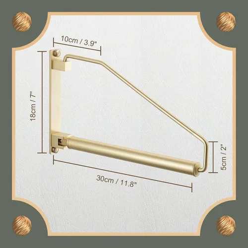 Miniatura 6 de NEWRAIN Soporte Plegable para Ropa Montado en Pared, Gancho de Latón Sólido con Brazo Basculante, Sistema de Colgar Ropa para Armario, Organizador