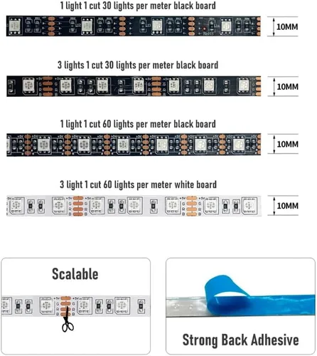 Miniatura 9 de Tira de luces LED de 16.6 pies, 16.4 ft, 300 LED RGB de color con aplicación y control remoto IR 5050 SMD para dormitorio, hogar, retroiluminación