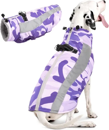 Miniatura 12 de FUAMEY Chaquetas de invierno para perros grandes, abrigo para perros con arnés incorporado, trajes de nieve impermeables para perros, cálido abrigo