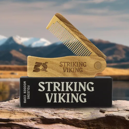 Miniatura 2 de Striking Viking – Peine de madera plegable ideal para cabello y barba, peine de madera antiestática para hombres Peine plegable - Grande