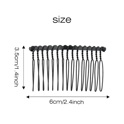Miniatura 3 de Lawie Paquete de 30 peines laterales de metal plateado, dorado y negro, 15 dientes, pinzas para el cabello con alambre giratorio, para boda, velo