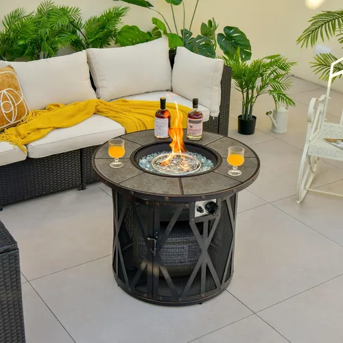 Miniatura 2 de Tangkula Patiojoy - Mesa redonda para fogata de 32 pulgadas, mesa de fuego de gas propano de 30,000 BTU con gafas de fuego y cubierta de PVC, mesa