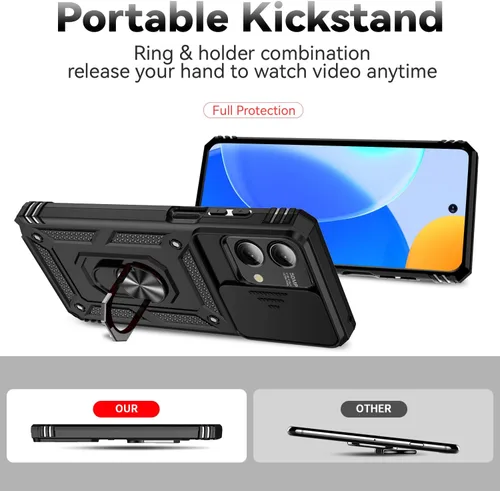 Miniatura 6 de SunStory Funda para teléfono Motorola Moto G Stylus 5G 2023 con protector de pantalla HD y cubierta deslizante para la cámara y patas de apoyo, Negro