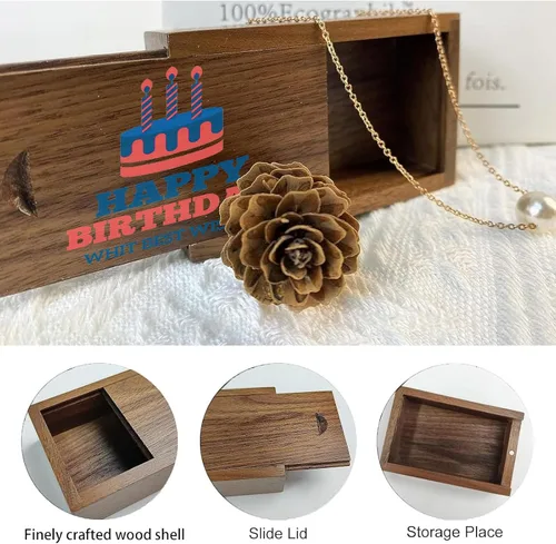 Miniatura 5 de Caja de regalo de madera pequeña personalizada con tapa deslizante, caja USB de recuerdo de madera personalizada con grabado láser con nombre