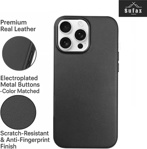 Miniatura 4 de Funda de cuero para iPhone 14 Pro Max - Cuero de grano completo compatible con MagSafe - Funda protectora delgada con botones metálicos y tarjetero