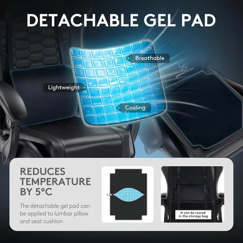 Miniatura 5 de Silla Gaming, Silla de Oficina para Computadora con Reposapiés, Soporte Lumbar de Masaje y Almohadilla de Gel, Silla Ergonómica Reclinable Ajustable