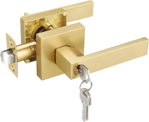 Miniatura 37 de EHOMEWARE 8 paquetes de manijas de puerta interior sin llave en acabado de latón satinado, manija de puerta de armario, palanca de puerta de paso