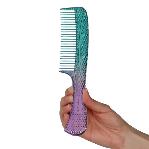 Miniatura 17 de Allegro Combs #1004 - Peine desenredante de dientes anchos irrompible, acabado brillante galvanizado degradado, peine de mango para cabello natural