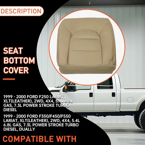 Miniatura 2 de ECOTRIC Funda de repuesto para parte inferior de asiento compatible con Ford F250 F350 F450 Lariat 1999 2000 de cuero artificial color marrón