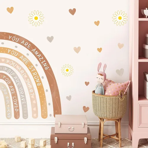 Miniatura 8 de Calcomanías de pared de acuarela arco iris, calcomanías de pared boho para habitación de bebé, calcomanías de pared motivacionales para decoración