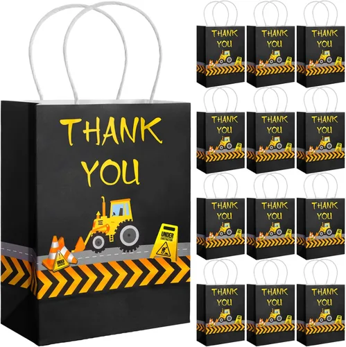 Outus 12 bolsas de regalos de fiesta de construcción con temática de camión para decoraciones de fiestas temáticas de cumpleaños, 8.3 x 6.3 x 3.1