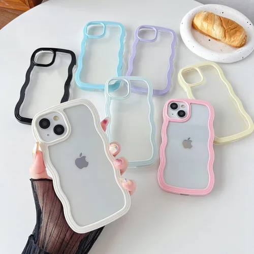 Miniatura 6 de Caseative Funda para iPhone 13, color negro Forma de marco de onda rizada linda a prueba de golpes suave
