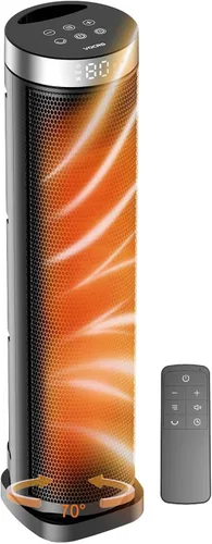 Calentador de espacio para uso en interiores con control remoto, calentador eléctrico de torre oscilante de 70°, 24 pulgadas, temporizador de 12
