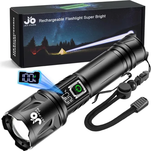 Miniatura 10 de JAY-PARK Flashlight Rechargeable 10000 Lumens, LED Flashlights High Lumens with 10800mAh Battery and LCD Power Display, Zoomable, 5 Lighting Modes