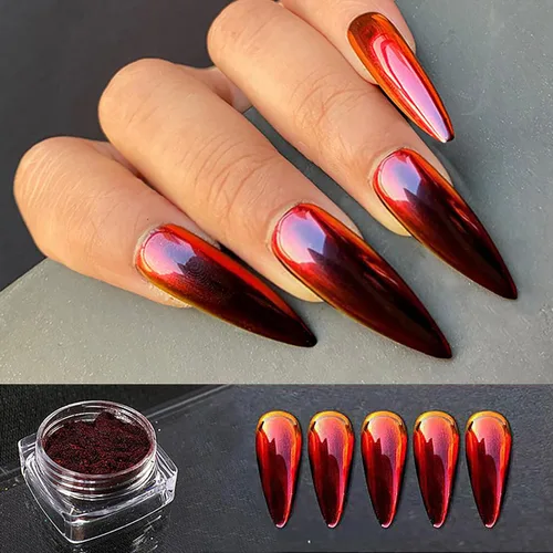 Polvo de uñas cromado de espejo rojo, polvo cromado de uñas de color rojo a negro para uñas de gel, efecto espejo metálico, pigmento en polvo,