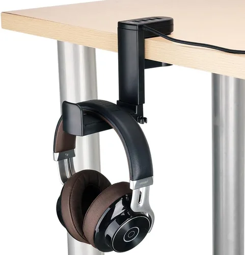 Miniatura 8 de KIWIFOTOS Soporte para auriculares con 4 puertos USB, soporte para auriculares para juegos de PC, abrazadera de rotación de 360 grados, soporte