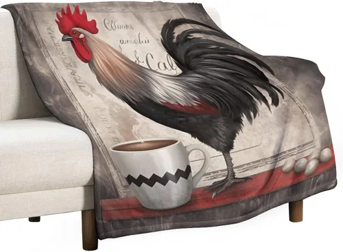 Miniatura 10 de Manta de microfibra suave y acogedora con diseño de gallo rústico en blanco y negro, suave y acogedora manta de microfibra para sofá, cama, oficina