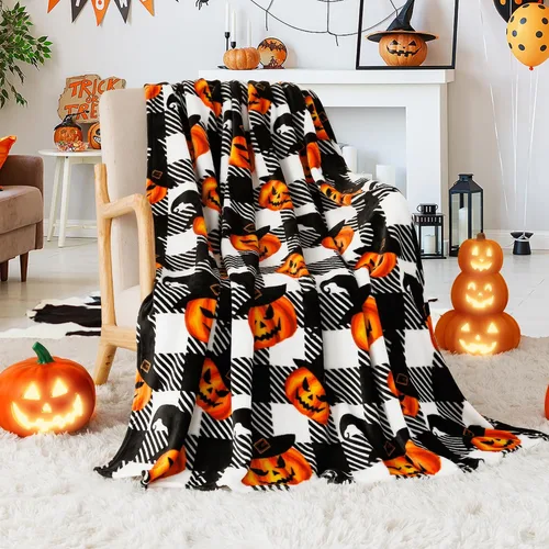 Miniatura 4 de Touchat Manta de Halloween, manta de forro polar, manta a cuadros de búfalo para sofá, cama, suave, cálida, acogedora, manta de felpa a cuadros
