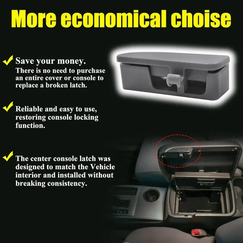Miniatura 5 de 41042 Pestillo de bloqueo de tapa de consola central delantera compatible con Toyota Tacoma 2005-2012, repuesto para 58910AD030B0- Gris