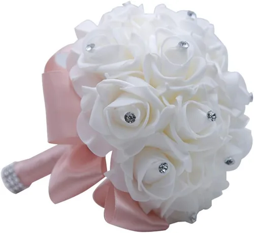 Miniatura 9 de S_SSOY Ramo de boda de cristal PE rosas para novia, dama de honor, flores de mano para fiesta, iglesia, día de San Valentín, azul marino