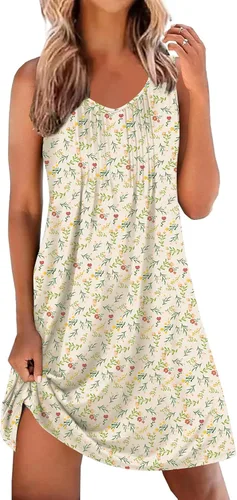 Miniatura 22 de Ekouaer Camisones para Mujeres Sin Mangas Camisa de Dormir Tipo Tank Camisón Cuello en V Camisola Plisada Camisa de Noche Vestido de Dormir Suave