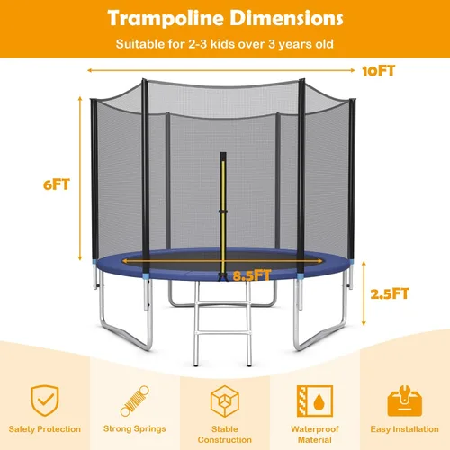 Miniatura 7 de GYMAX - Trampolín recreativo de 8, 10, 12, 14, 15 y 16 pies, con red de seguridad y escalera, certificado por ASTM, trampolín para exteriores