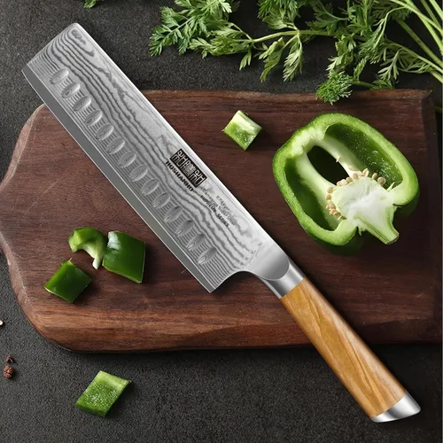 Miniatura 6 de HOSHANHO Cuchillo Nakiri de Damasco de 16,5 cm, cuchillo de cocina japonés súper afilado de Damasco 10Cr15CoMoV, cuchillo de cocina y de verduras