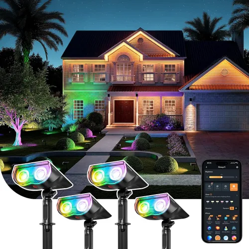 Miniatura 13 de Linkind Focos solares inteligentes para exteriores SL5C, luces solares para exteriores, luz blanca fría/cálida y cambio de color, APP/control de voz