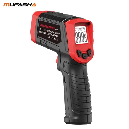 Miniatura 6 de MUFASHA Termómetro infrarrojo pistola de temperatura láser termómetro de alta temperatura con pantalla LCD pirómetro industrial sin contacto 2-Rojo