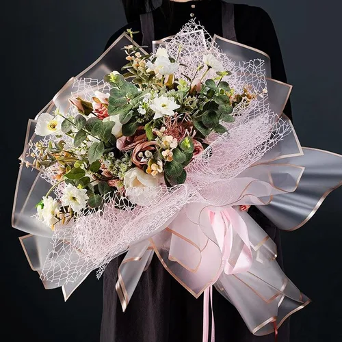 Miniatura 3 de Tenare Juego de papel de regalo de flores y cinta, 36 hojas de papel de regalo de ramo con cinta de satén de doble cara de 50 yardas para regalo