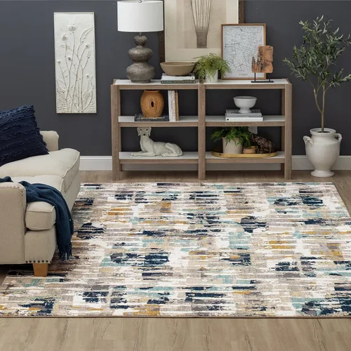 Miniatura 12 de Scott Living by Drew & Jonathan - Alfombra efímera moderna abstracta a rayas azul real de 8 x 11 pies, perfecta para sala de estar, comedor, oficina