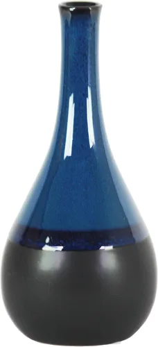 Miniatura 4 de Urban Trends Florero de gres redondo de boca pequeña, cuello largo y borde con bandas negras LG Gloss Finish Blue Jarrón