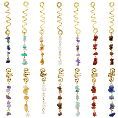 Miniatura 6 de SUPERFINDINGS Juego de 24 piezas de joyería para el cabello para trenzas, cuentas de vidrio color marrón rosa, dijes para el cabello, accesorios