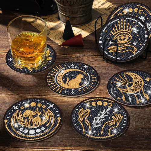 Miniatura 2 de Xuhal Juego de 12 posavasos de pintura de diamantes de tarot, posavasos de arte de diamantes con soporte para bebidas de bricolaje para adultos